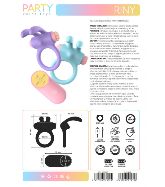 ANILLO VIBRADOR RINY C/ MANDO SILICONA LILA USB - 2 - notaboo.es