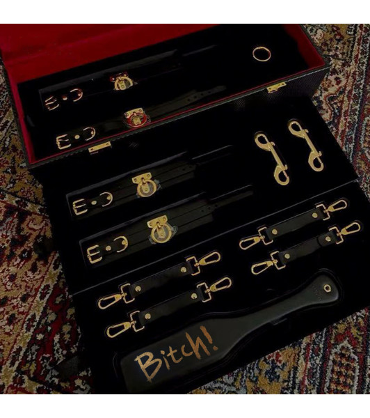 Luxury Italian Leather UPKO Bondage Tools Set with Case - Black - 17 - notaboo.es