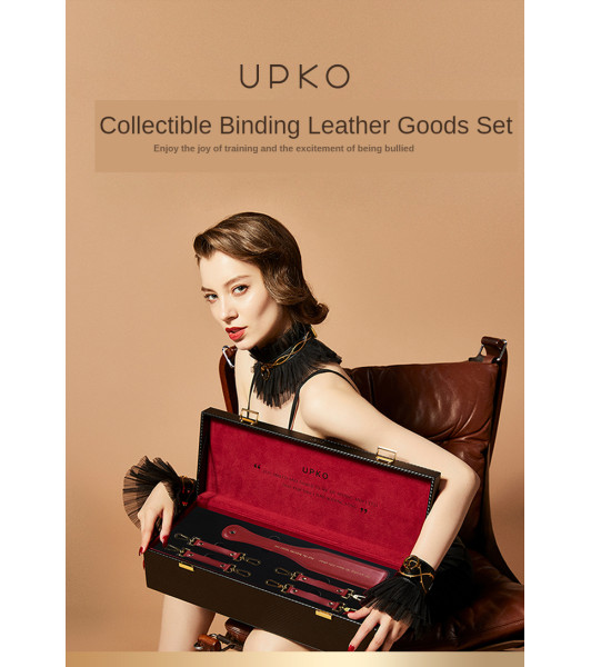Luxury UPKO Italian Leather Bondage Tools Set with Case - Red  - 19 - notaboo.es