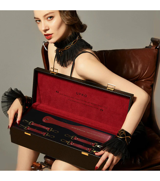 Luxury UPKO Italian Leather Bondage Tools Set with Case - Red  - 17 - notaboo.es