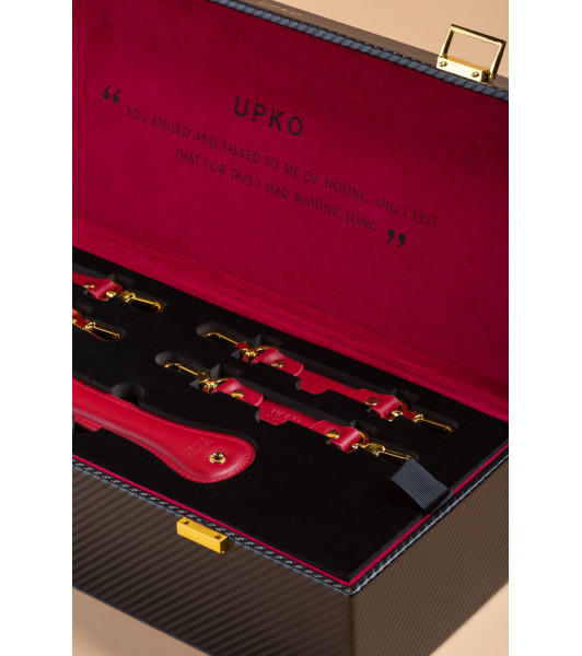 Luxury UPKO Italian Leather Bondage Tools Set with Case - Red  - 15 - notaboo.es