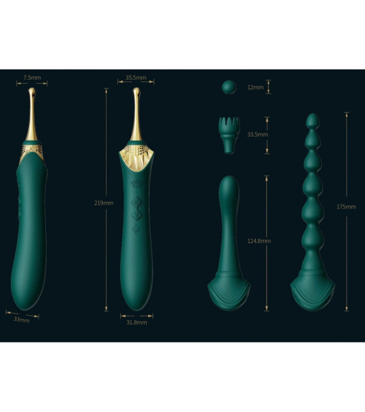 Double-sided universal vibrator ZALO BESS 2, with 4 nozzles and heating, green - 8 - notaboo.es