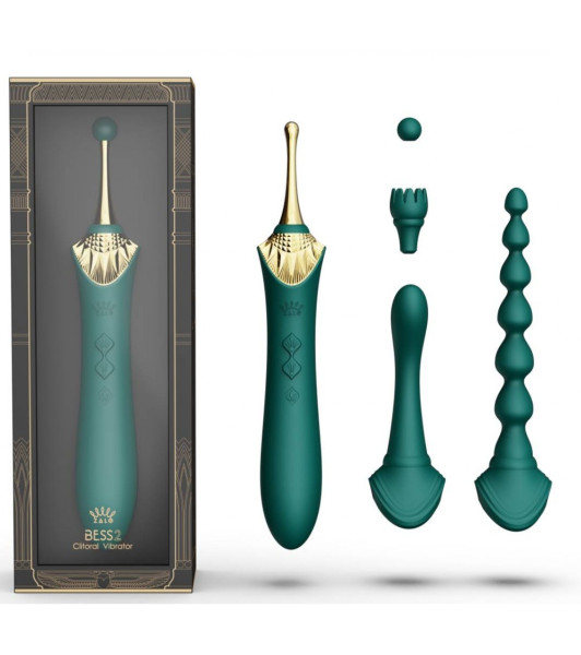 Double-sided universal vibrator ZALO BESS 2, with 4 nozzles and heating, green - notaboo.es
