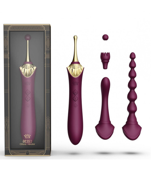 Double-sided universal vibrator ZALO BESS 2, with 4 nozzles and heating, purple - notaboo.es