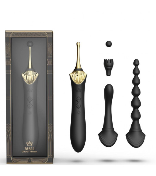 Double-sided universal vibrator ZALO BESS 2, with 4 nozzles and heating, black - notaboo.es