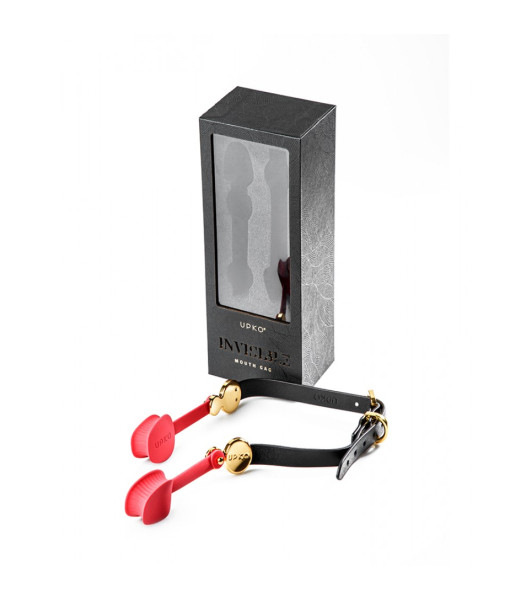 UPKO invisible gag, made of silicone, with Italian leather strap, red and black - 8 - notaboo.es