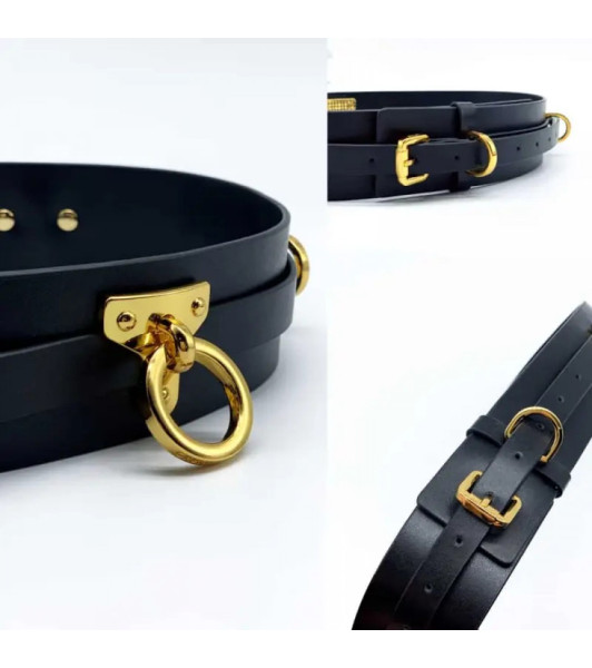 Bondage belt UPKO made of Italian leather, with golden fittings, black, size L - 4 - notaboo.es