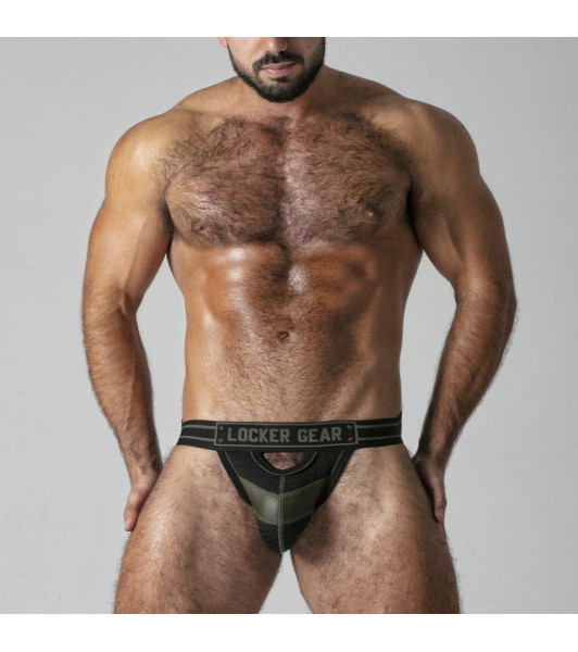 Locker Gear men's sexy underpants, with open buttocks, with a zipper, khaki, S - notaboo.es