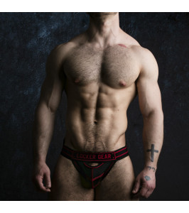 Locker Gear men's sexy underpants, with open buttocks, black with red, M - notaboo.es