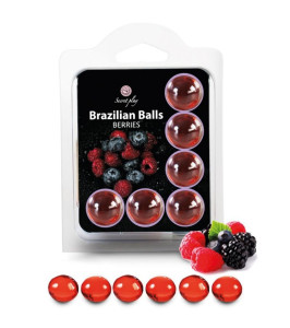 Bolas brasileñas con aceite de masaje Secret Play, con efecto vibración, con sabor a frambuesa, 2 uds - notaboo.es