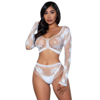 Floral Delight Be Wicked top and panty set, with floral patterns, white, One Size