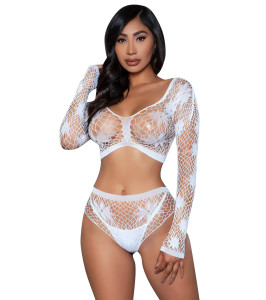 Floral Delight Be Wicked top and panty set, with floral patterns, white, One Size - notaboo.es