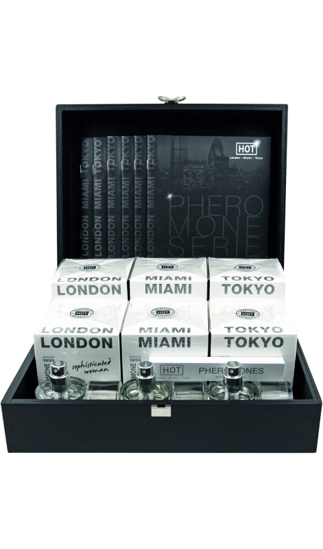 <p>Set de perfume con feromonas para mujer HOT caja de madera, 6 frascos de 30 ml<br></p>