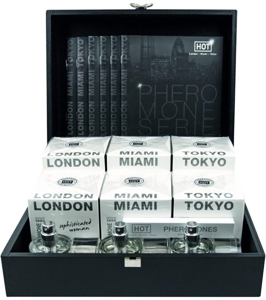 Perfume set with pheromones for women HOT wooden box, 6 bottles of 30 ml - 1 - notaboo.es