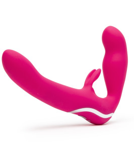 Strapon vibrador sin tirantes con estimulación del clítoris Happy Rabbit rosa, 20,3 x 3,1 cm - notaboo.es