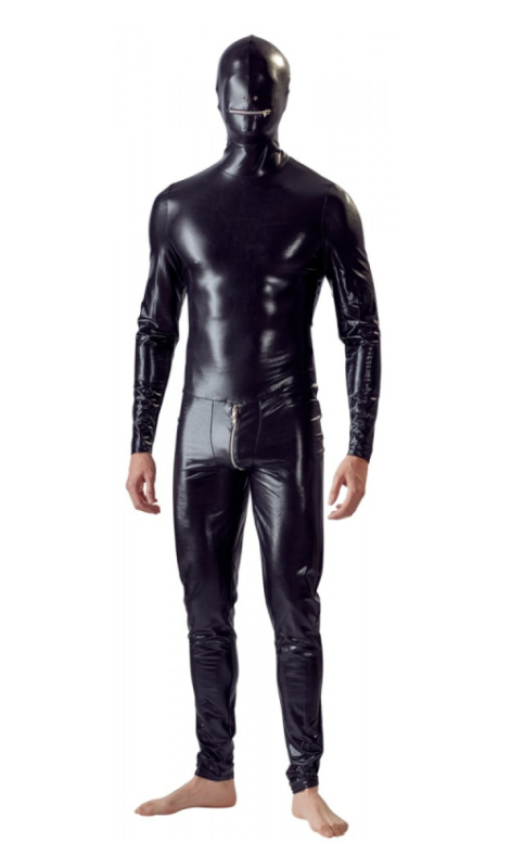 Men's fully covered BDSM costume with zip