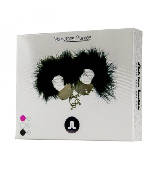 Metal handcuffs Adrien Lastic with white feathers - 1 - notaboo.es