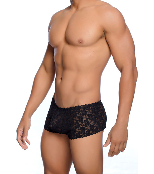 Sexy men's lace briefs Boy Short, L/XL, Black - 2 - notaboo.es
