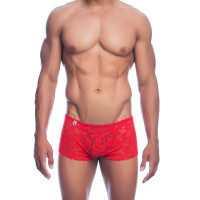 Slip sexy de encaje para hombre Boy Short, L/XL, Rojo