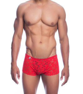 Slip sexy de encaje para hombre Boy Short, L/XL, Rojo - notaboo.es