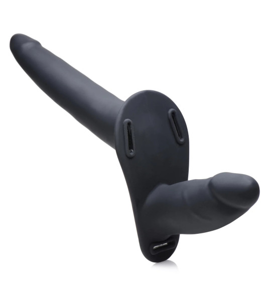 XR Brands dual dildo strapon with vibration with remote control, black, 14 x 3.5cm - 3 - notaboo.es