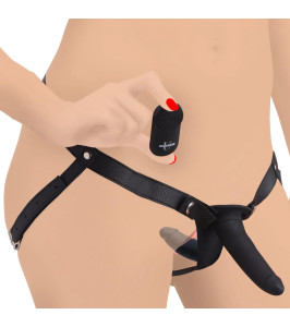 XR Brands dual dildo strapon with vibration with remote control, black, 14 x 3.5cm - notaboo.es