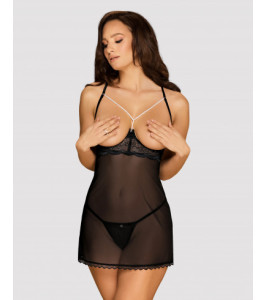 Bielizna-Pearlove koszulka i string czarna  S/M - notaboo.es