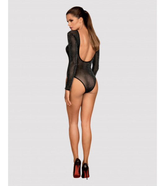 Erotic bodysuit Obsessive B123, L/XL, translucent, with open back and sleeves, black - 3 - notaboo.es