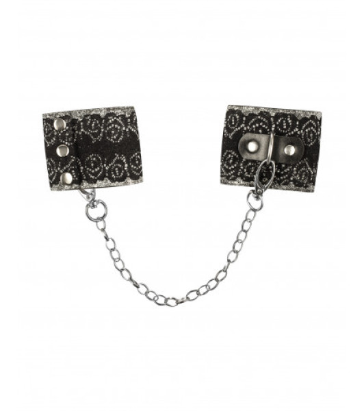 Obsessive lace patterned cuffs with chain, silver - 1 - notaboo.es
