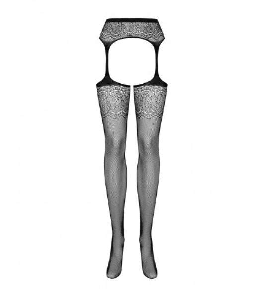 Stockings with erotic belt Obsessive S207, with floral patterns, black, XL/XXL - 13 - notaboo.es