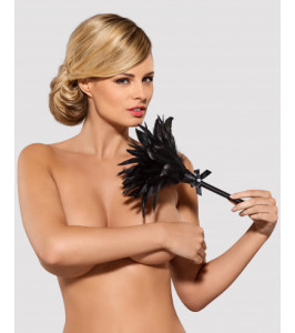 Fluffy feather pan, short handle, with bow, black - notaboo.es