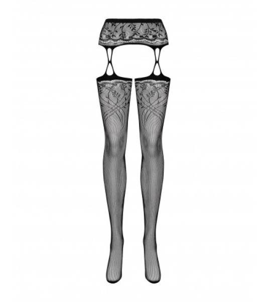 Sexy stockings with Obsessive S206 belt, with patterns, black, One Size - 1 - notaboo.es