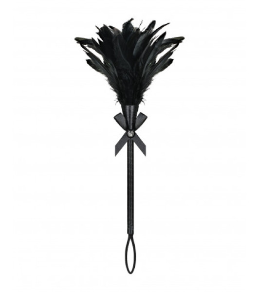 Fluffy feather pan, short handle, with bow, black - 1 - notaboo.es
