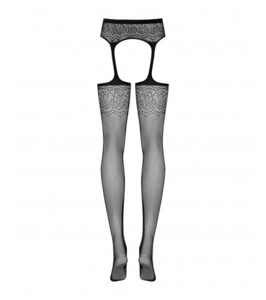 Stockings with erotic belt Obsessive S207, with floral patterns, black, XL/XXL - 14 - notaboo.es
