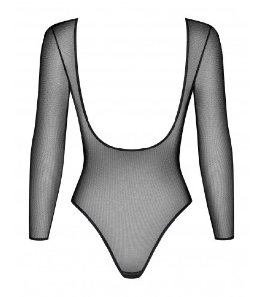 Erotic bodysuit Obsessive B123, L/XL, translucent, with open back and sleeves, black - 5 - notaboo.es