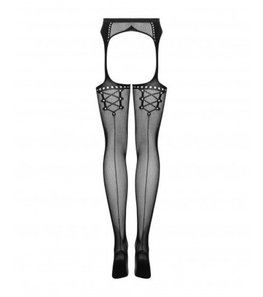 Erotic stockings with a belt Obsessive S314, with simulated lacing, black, One Size - 13 - notaboo.es