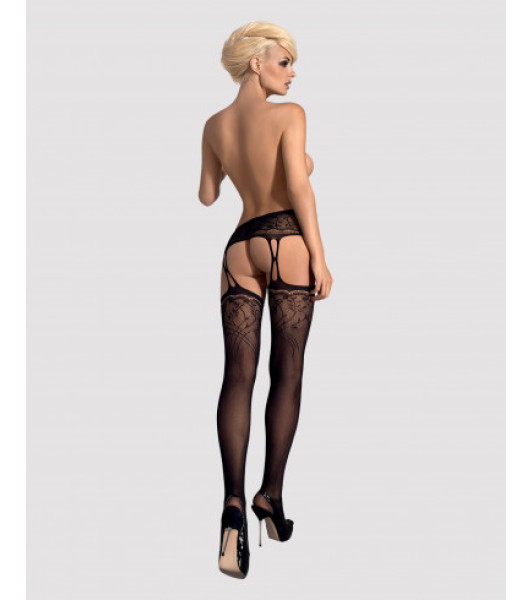 Sexy stockings with Obsessive S206 belt, with patterns, black, One Size - 2 - notaboo.es