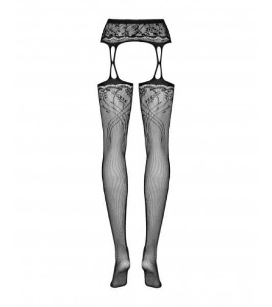 Sexy stockings with Obsessive S206 belt, with patterns, black, One Size - 9 - notaboo.es