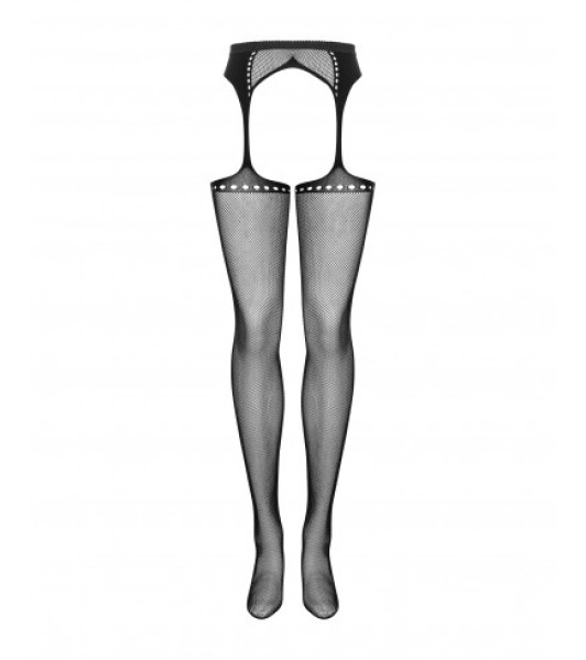 Erotic stockings with a belt Obsessive S314, with simulated lacing, black, One Size - 12 - notaboo.es