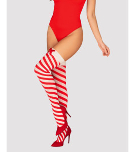 Striped stockings with bows Obsessive red and white, L/XL - notaboo.es