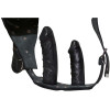 ZADO strap-on de cuero con tres consoladores, negro, talla S/M - 3 - notaboo.es
