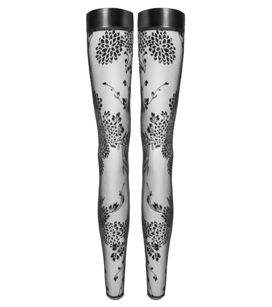 Tulle stockings with patterned flock embroidery and Powerwetlook band at the top.L - 4 - notaboo.es