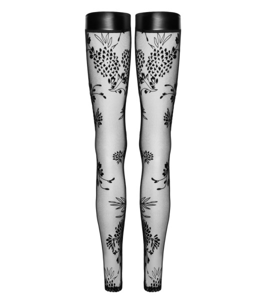 Tulle stockings with patterned flock embroidery and Powerwetlook band at the top.L - 5 - notaboo.es