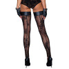 Tulle stockings with patterned flock embroidery and Powerwetlook band at the top.L - 3 - notaboo.es