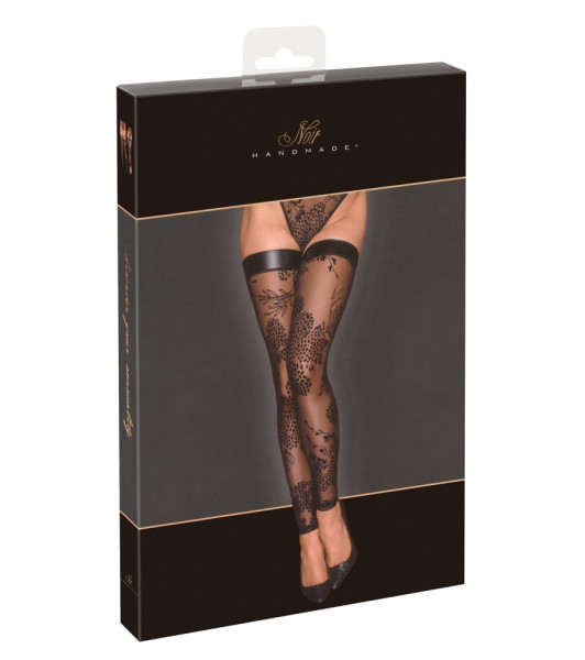 Tulle stockings with patterned flock embroidery and Powerwetlook band at the top.M - notaboo.es