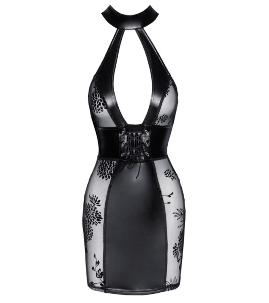 Sexy dress with a deep cleavage XL Noir Handmade F238, with transparent inserts, black - 2 - notaboo.es