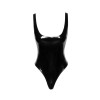 Sexy cuerpo de vinilo brillante S Noir Handmade F245, con escote profundo, negro - 2 - notaboo.es