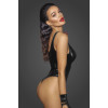 Sexy cuerpo de vinilo brillante S Noir Handmade F245, con escote profundo, negro - 4 - notaboo.es
