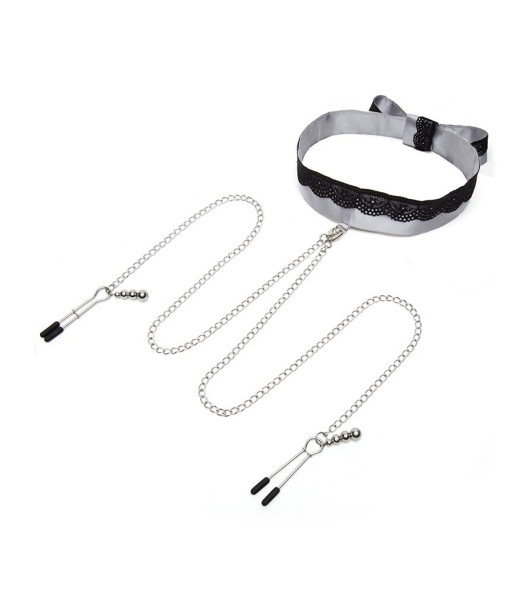 Fifty Shades of Grey Play Nice Collar de satén y encaje y pinzas para pezones - notaboo.es