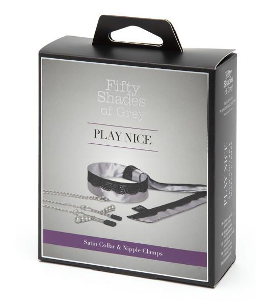 Fifty Shades of Grey Play Nice Collar de satén y encaje y pinzas para pezones - 5 - notaboo.es